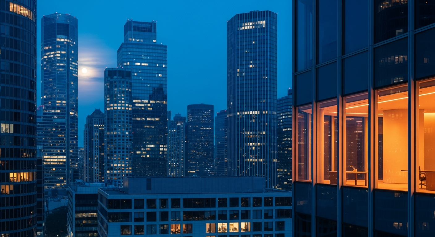 Ambiente corporativo premium representando confiança e autoridade para site institucional