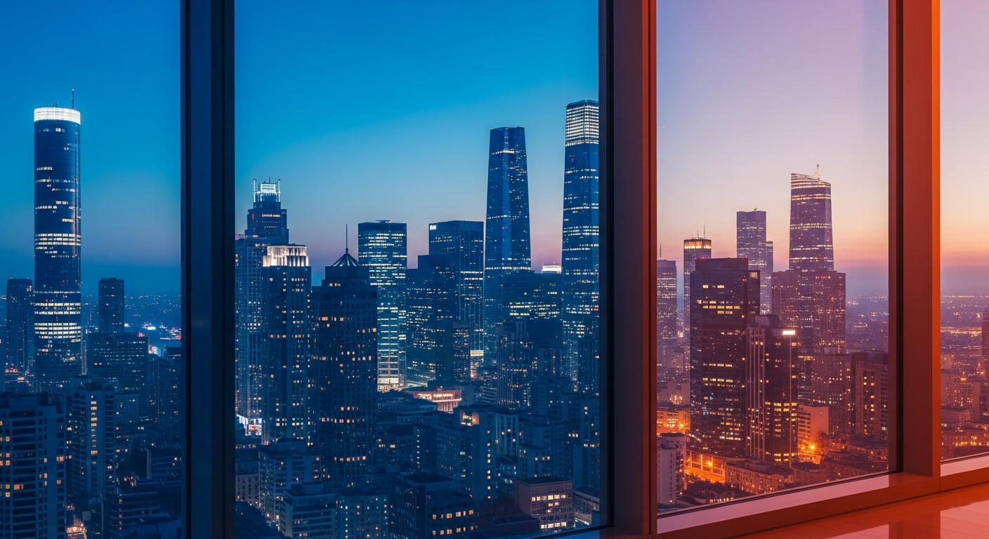 Paisagem urbana noturna simbolizando crescimento digital e decisões estratégicas em webdesign