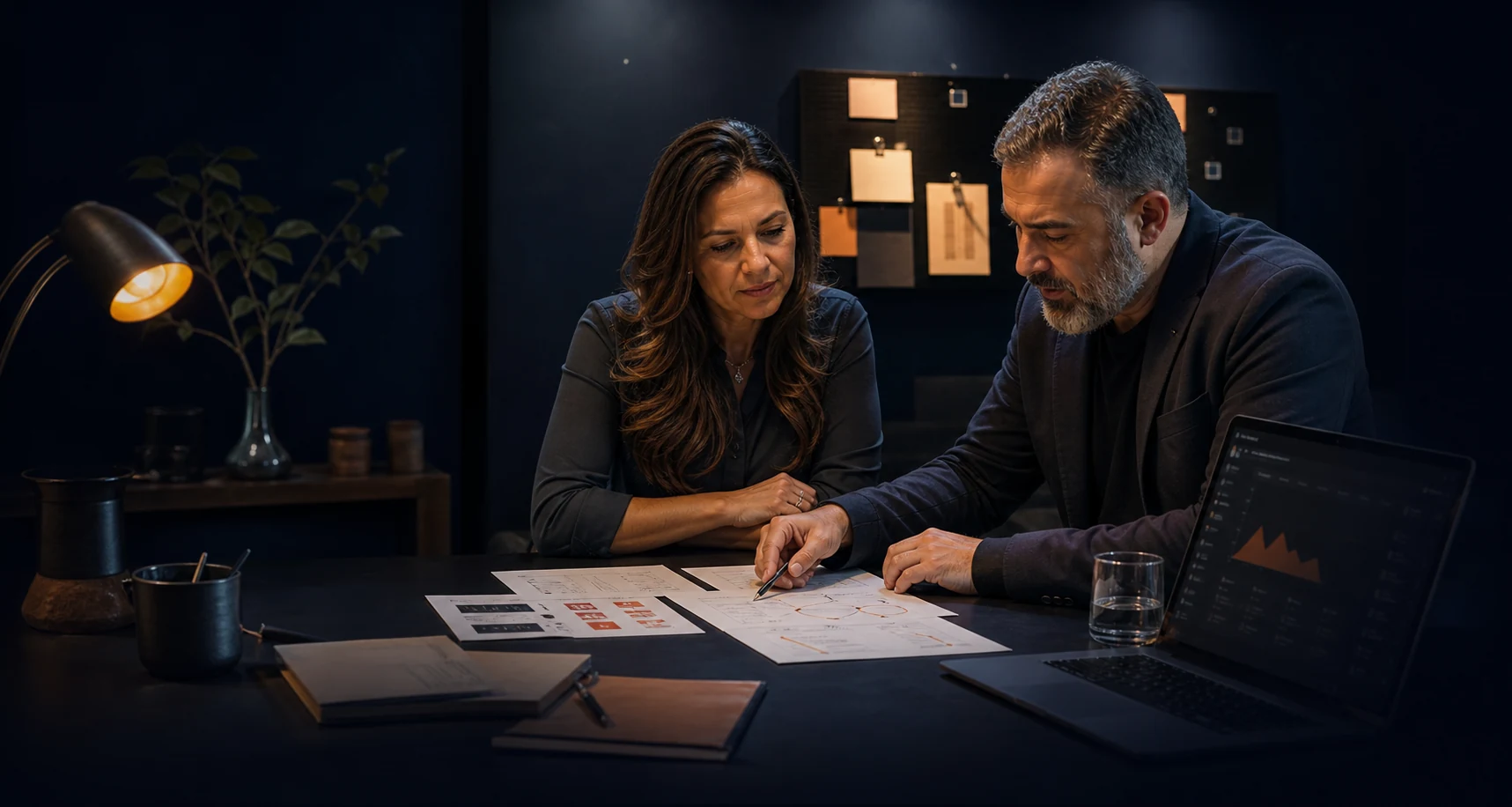 Empresário e estrategista analisando contexto, objetivos e dados do projeto