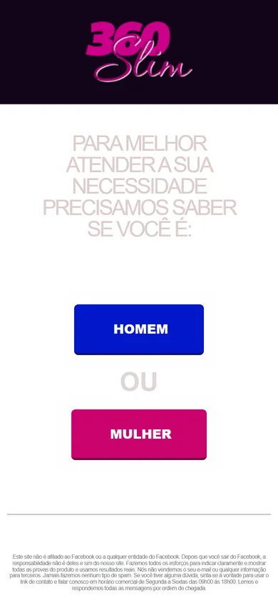 A mesma enquete no celular, com os botões Homem e Mulher empilhados e o aviso de não afiliação ao Facebook embaixo