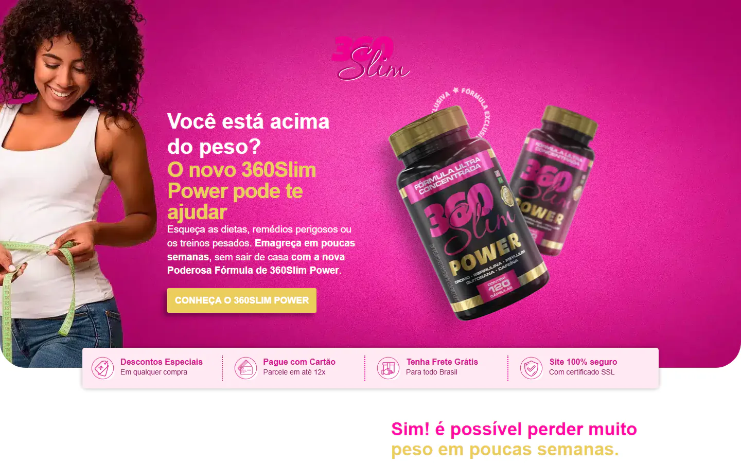 Página de vendas histórica do produto 360Slim Power