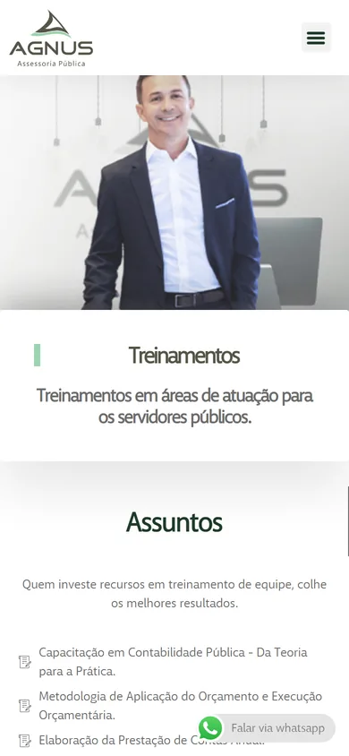 Página Treinamentos no celular, com a foto de abertura, o card com o título e os primeiros assuntos da lista