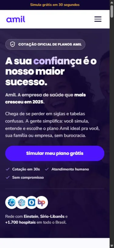 Versão mobile do projeto Amil Convênio