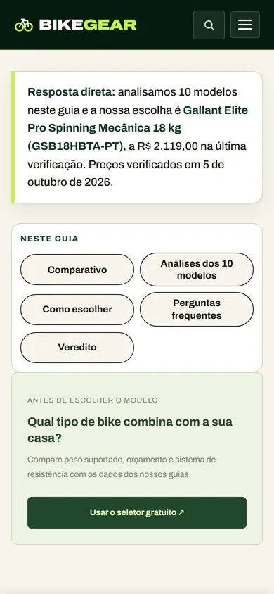 O mesmo trecho no celular, com a resposta direta em destaque, os atalhos do guia em botões e o convite ao seletor de bike