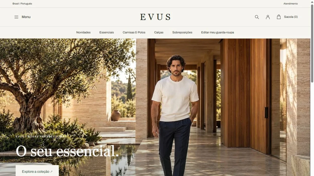 Evus, projeto conceito Veddu de loja Shopify para moda masculina