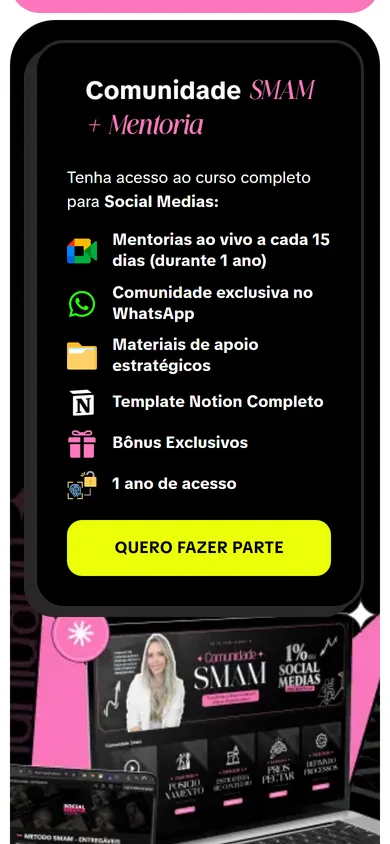O mesmo cartão no celular, com os seis itens, o botão amarelo em largura total e parte da imagem da plataforma