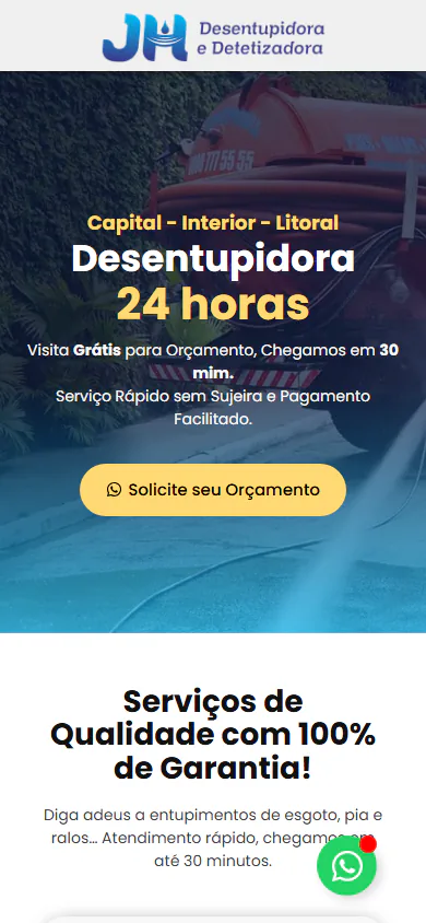 Versão mobile do projeto JH Desentupidora