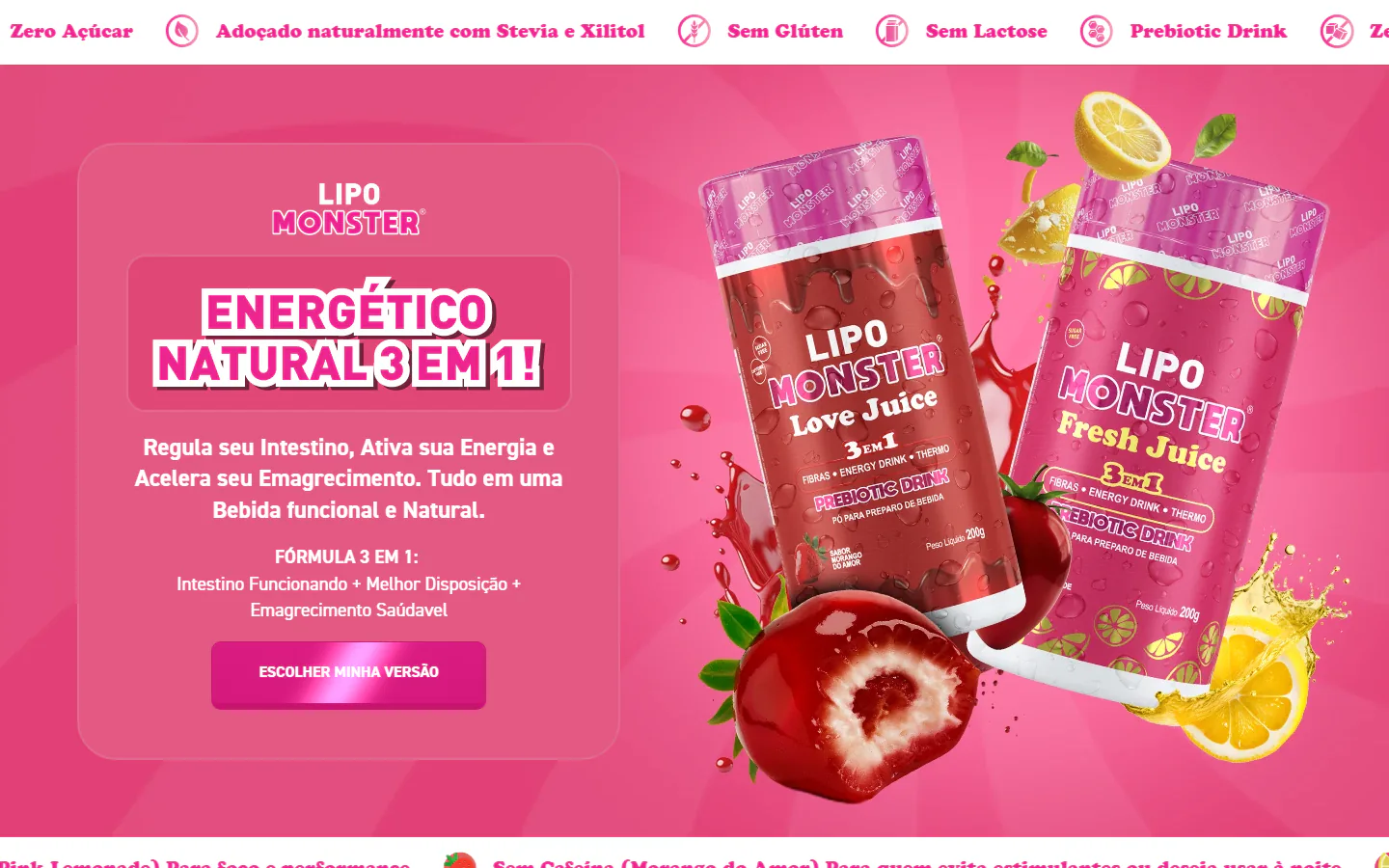 Página de vendas LipoMonster com apresentação da bebida funcional e oferta