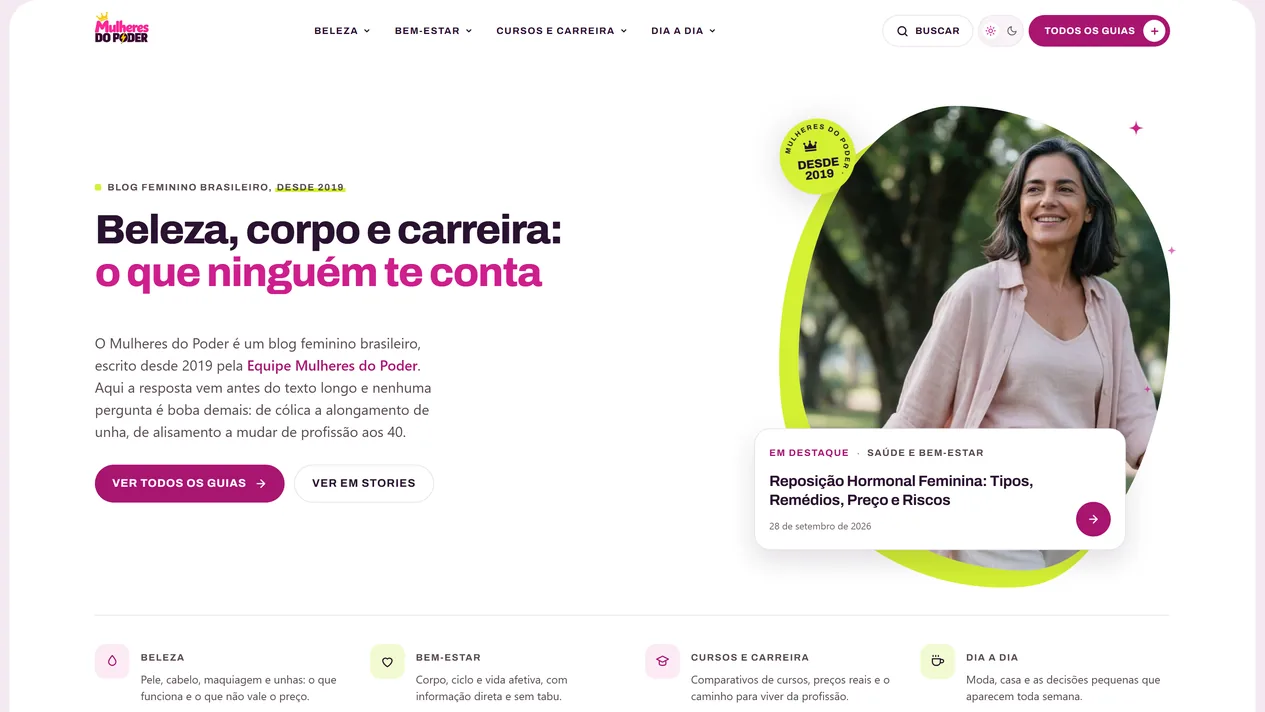 Blog Mulheres do Poder, de beleza e estética, que a Veddu levou para uma plataforma nova e revisou guia por guia