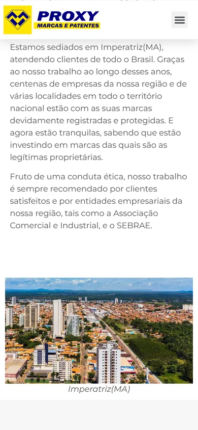 Página Quem Somos no celular, com os parágrafos sobre a sede e as entidades citadas e a foto aérea com a legenda Imperatriz(MA)