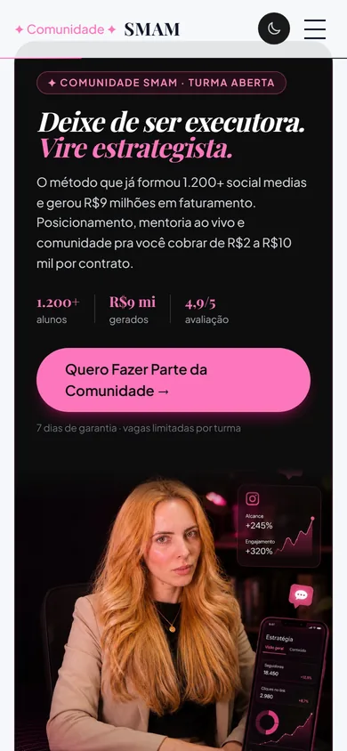 O mesmo banner no celular, com o texto e o botão em cima e a imagem embaixo